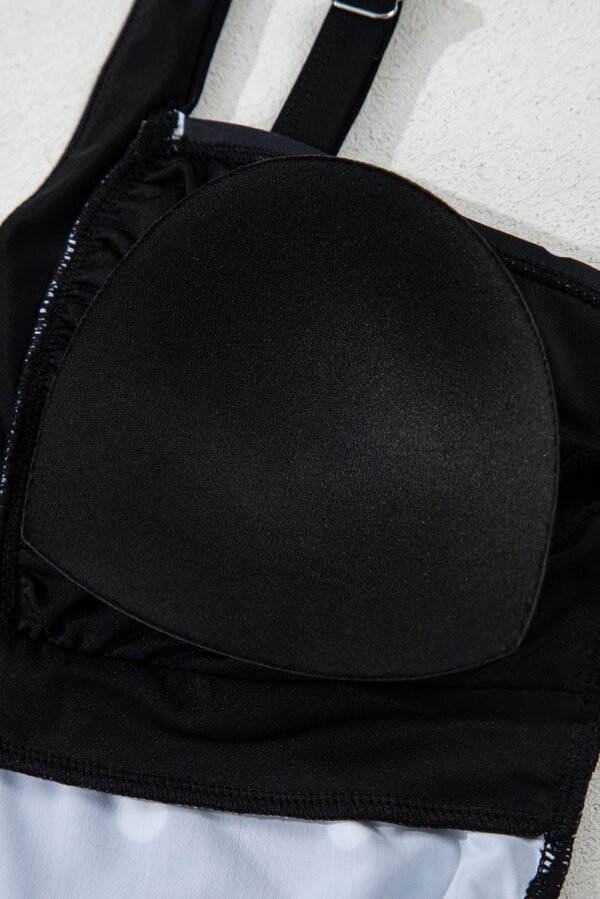 Black Polka Dot Print V Neck Tankini Set