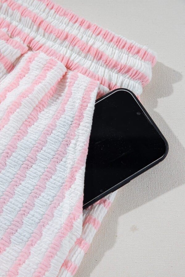 Pink Stripe Knitted Short Sleeve Top and Drawstring Shorts Set
