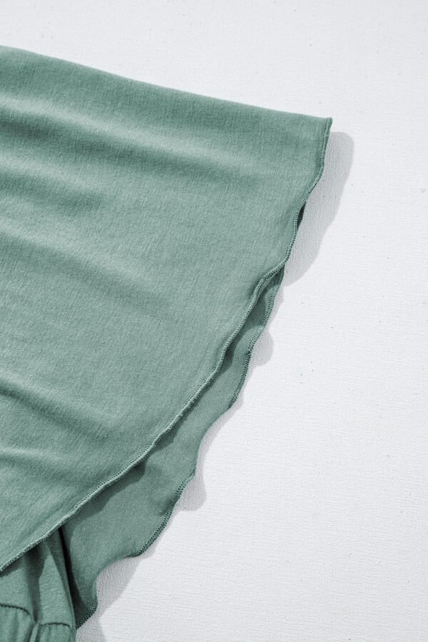 Green Textured V Neck Flutter Sleeve Ruffled Maxi Dress
