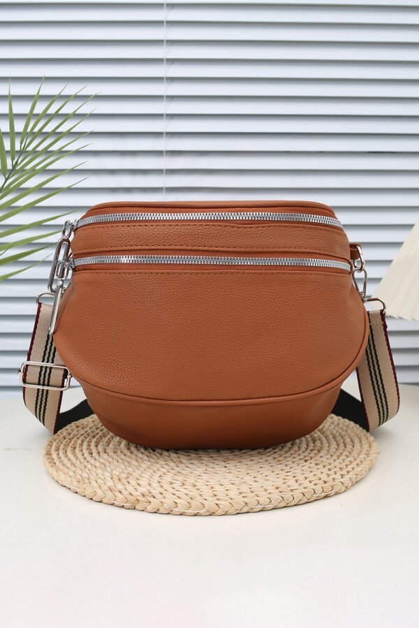 Chestnut PU Leather Double Zipper Crossbody Bag