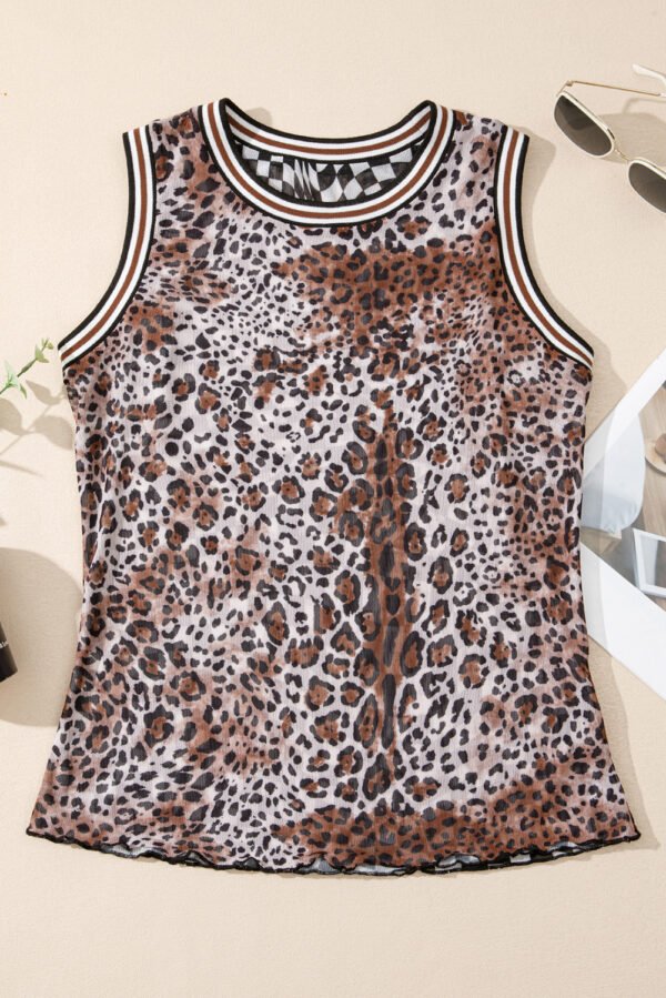 Multicolour Cheetah Checkered Dual Print Reversible Round Neck Mesh Tank Top