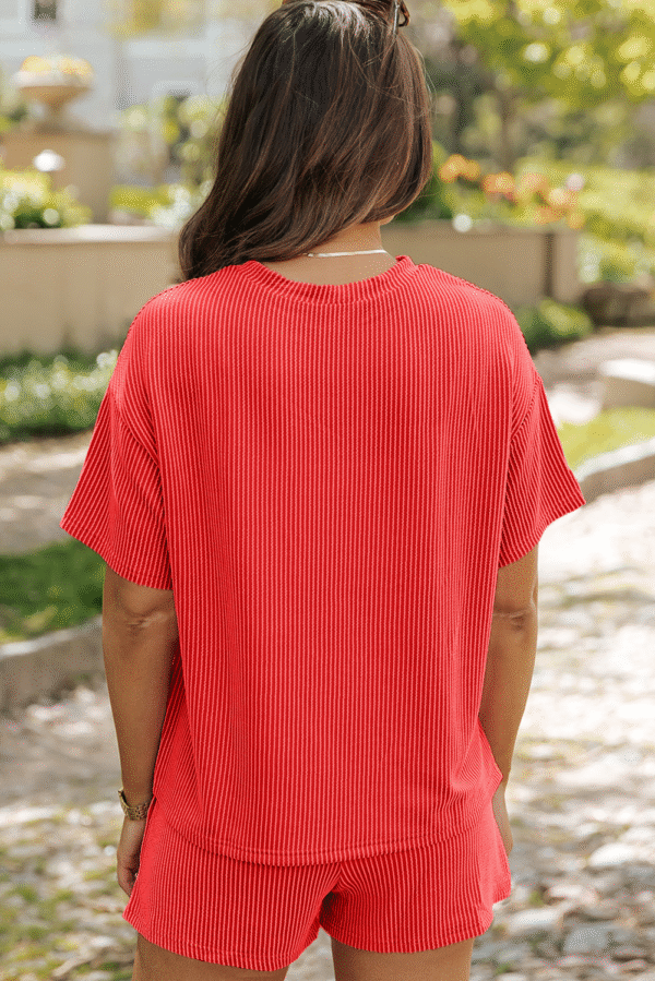 Orange Star USA Embroidered Corded T Shirt and Shorts Set