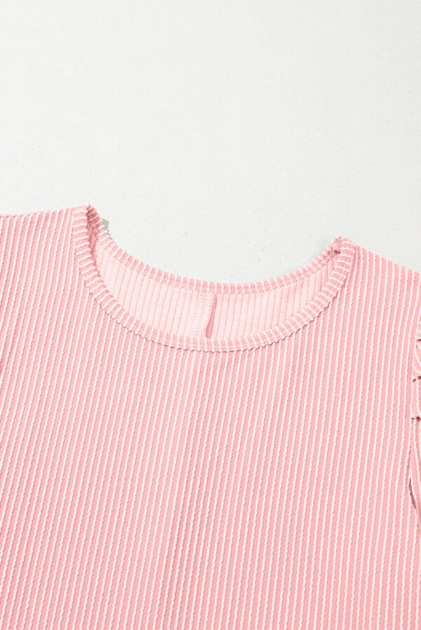 Blossom Corded Knit Crew Neck Puff Sleeve Shift Mini Dress