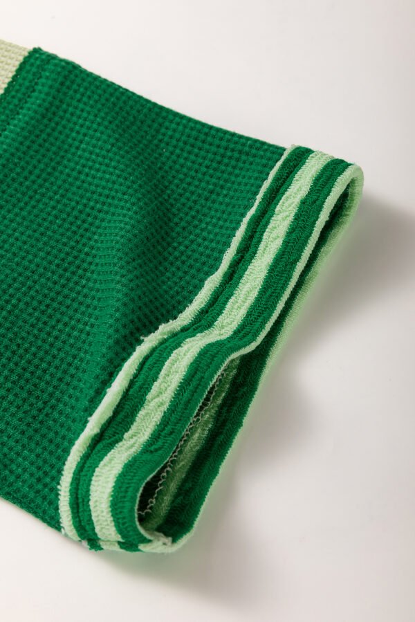Mint Green Striped Patchwork Textured Colorblock 3/4 Sleeve Knit Top