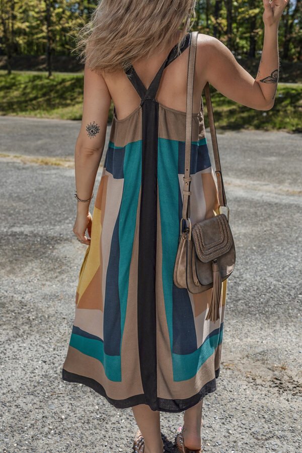 Brown Retro Geometric Printed Y Back Sleeveless Dress