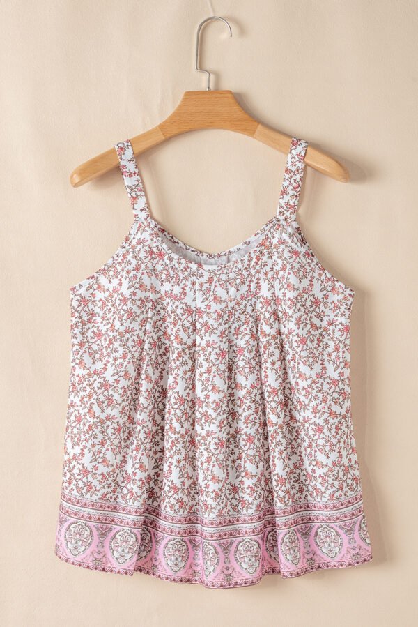 Pink Bohemian Floral Pleated U Neck Vest