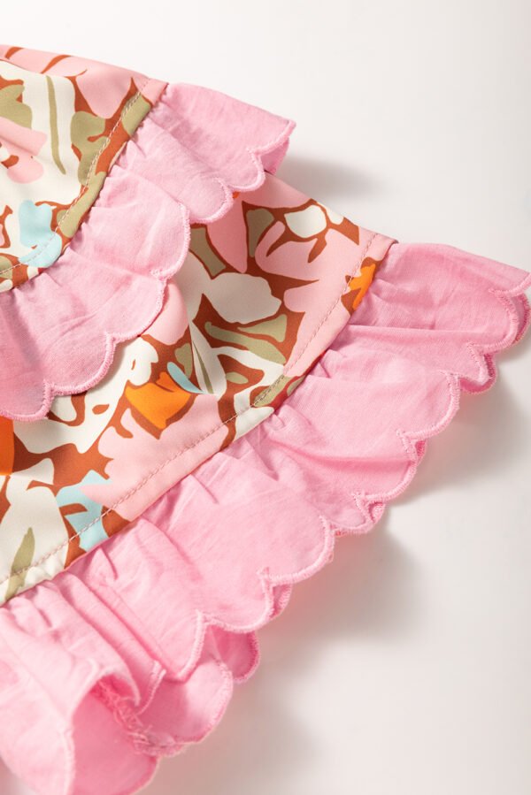 Multicolour Floral Tiered Ruffled Short Sleeve Blouse