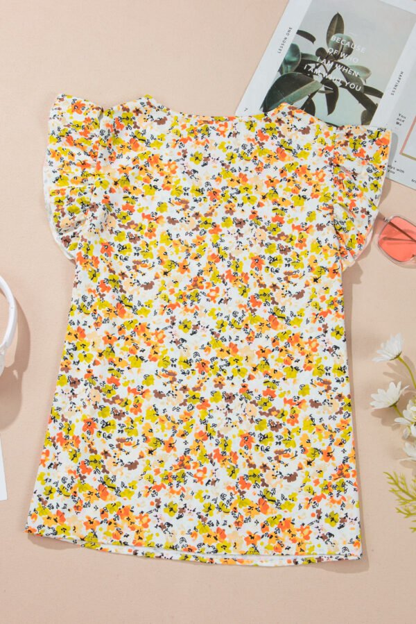 Green Floral Print Ruffled Sleeveless V Neck Tank Top
