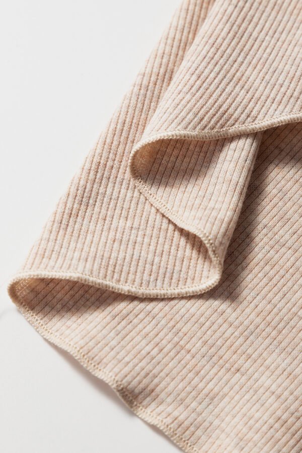 Oatmeal Short Sleeve Half Button Ribbed Knit Top