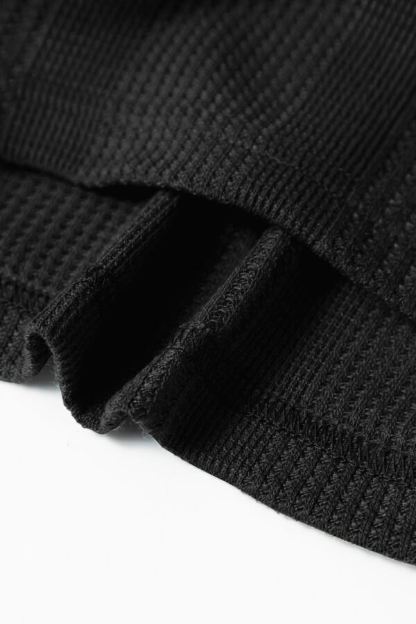 Black Solid Color Ribbed Ruffle Tank Top and Pants Set