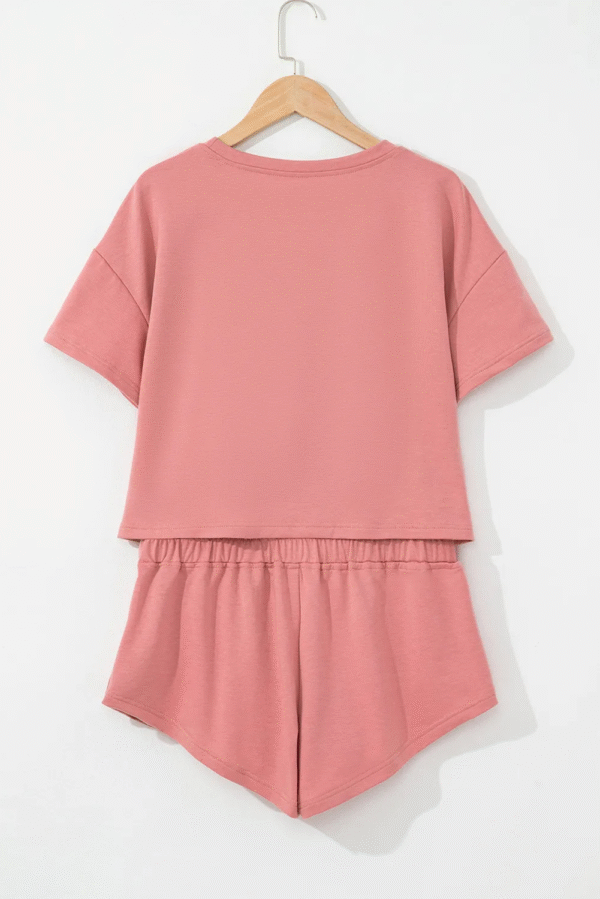 Blossom Sequined Lobster Patched Crop Tee and High Waist Short Set