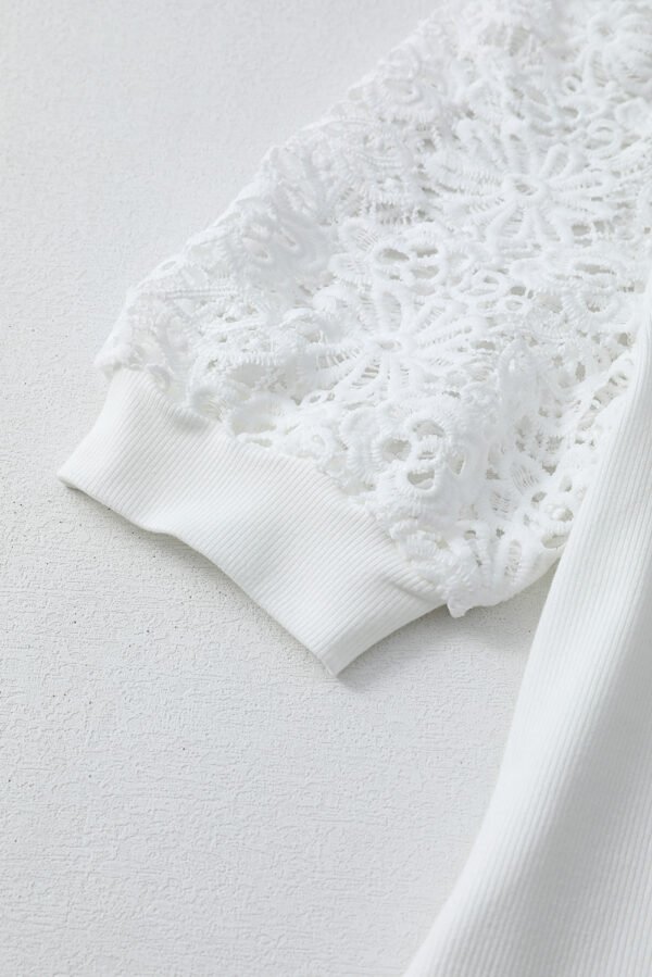 White Lace Floral Patchwork Ribbed Knit Half Sleeve T Shirt