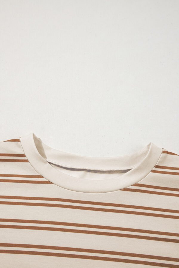 Khaki Stripe Round Neck Sleeveless Casual Pocketed Mini Dress