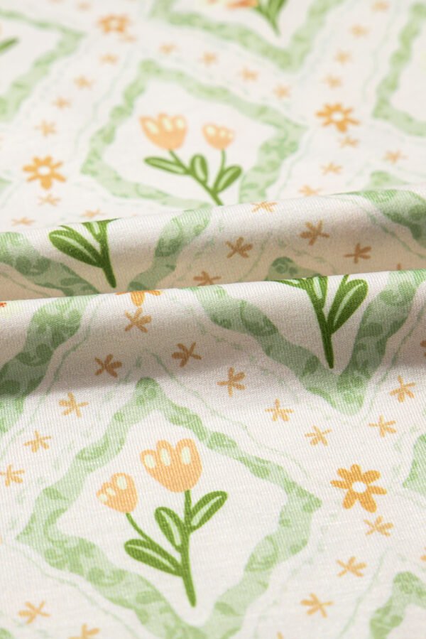 Green Floral Print Turn-down Collar Short Pajamas Set