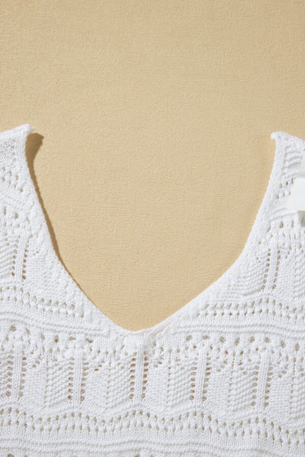 White V Neck Textured Hollow-out Sweater Vest