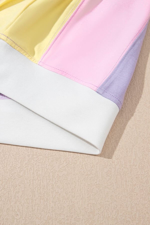Purple Color Block Patchwork Half Sleeve Oversized T Shirt