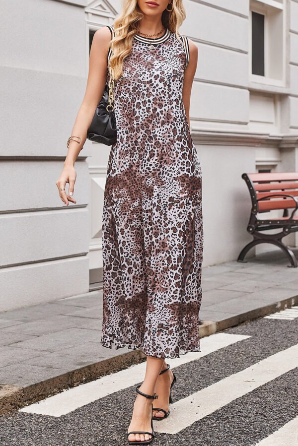 Multicolour Leopard Checkered Double Printed Reversible Sleeveless Long Dress