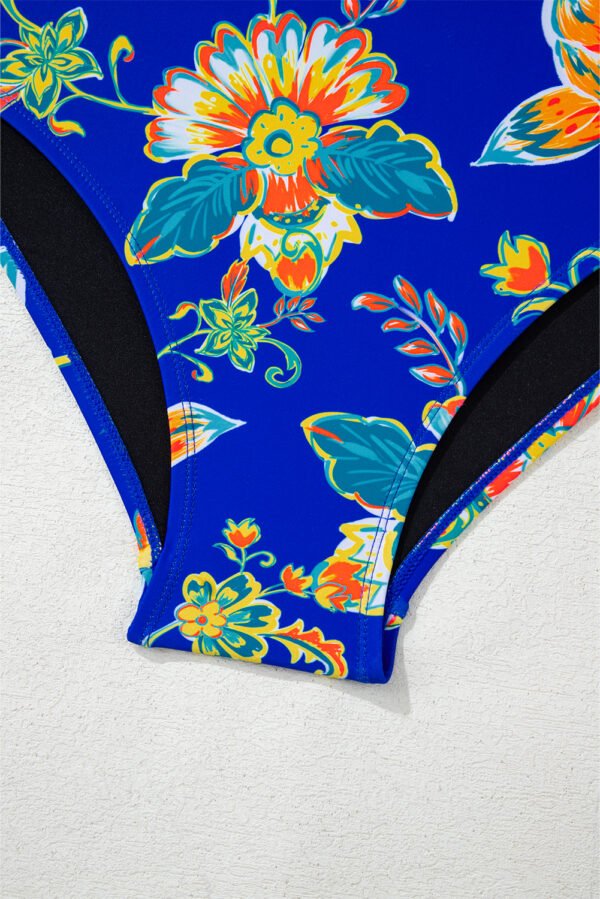 Blue Floral Plunging Slim & Sculpt One-Piece Crisscross Backless One Piece Swimsuit