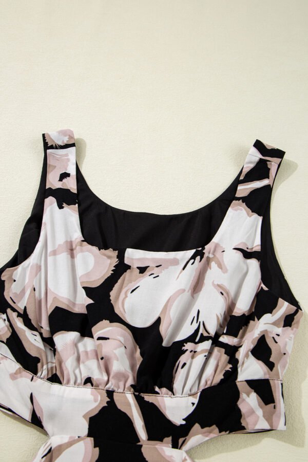 Black Floral Cutout Square Neck Knot Back Sleeveless Maxi Dress