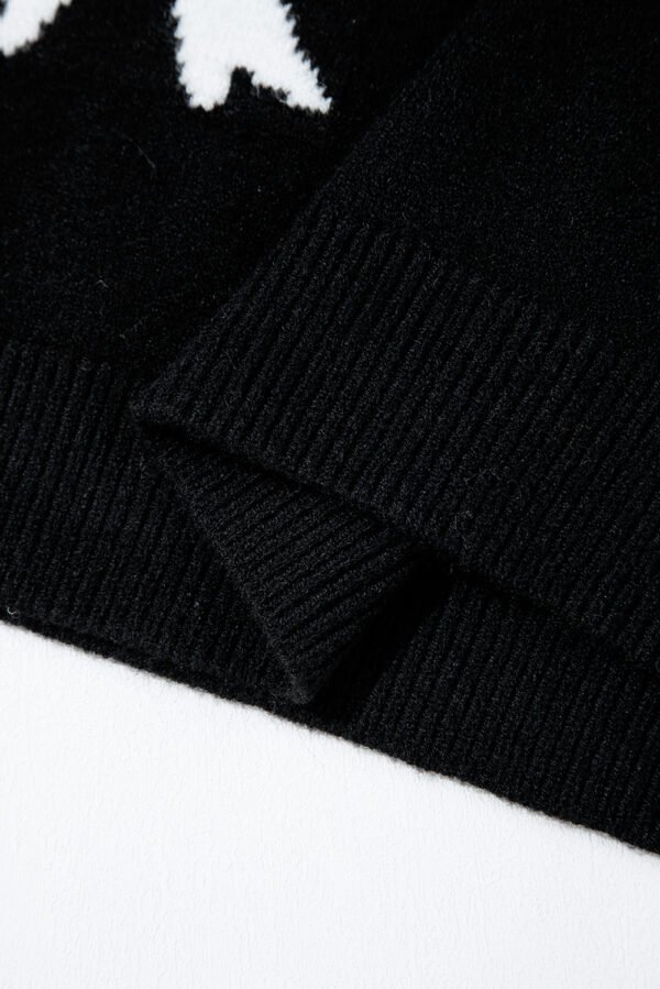 Black Bow Pattern Knit Short Sleeve Sweater