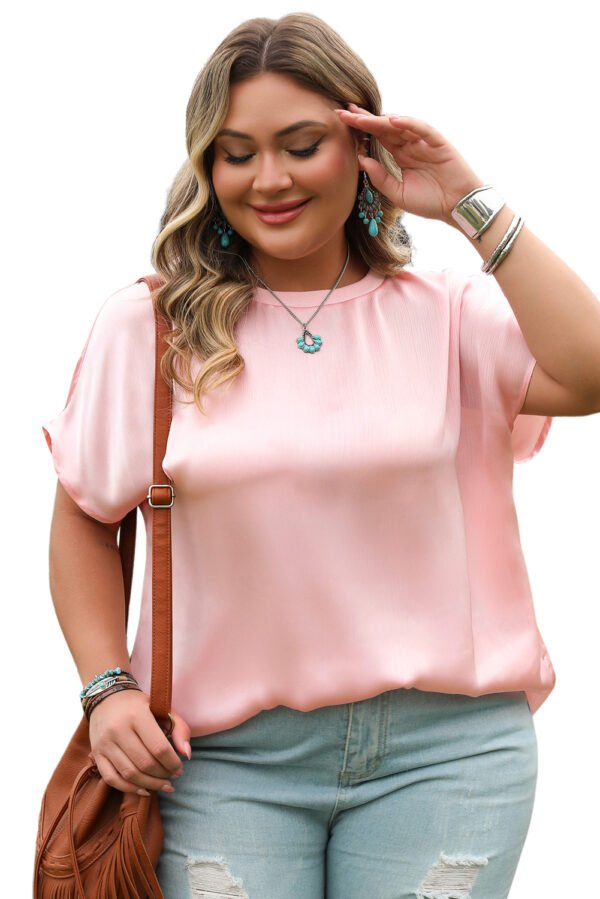 Pink Metallic Gloss Short Batwing Sleeve Plus Size Top