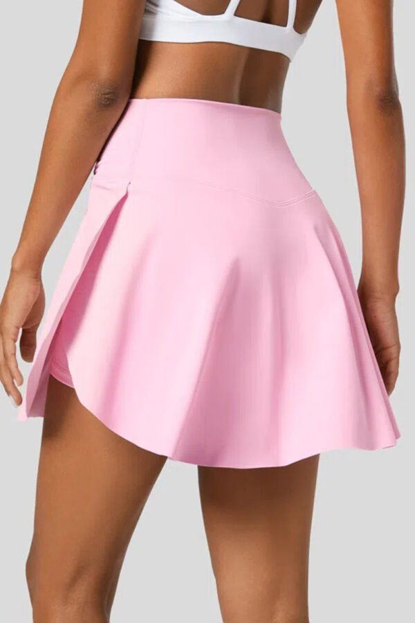 Pink Solid Pocketed Crossover High Waist Swim Skort
