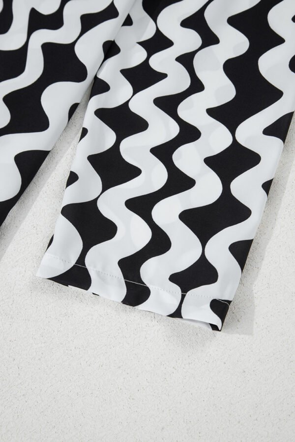 Black Stripe Print Loose Fit Open Front Beach Cover Up