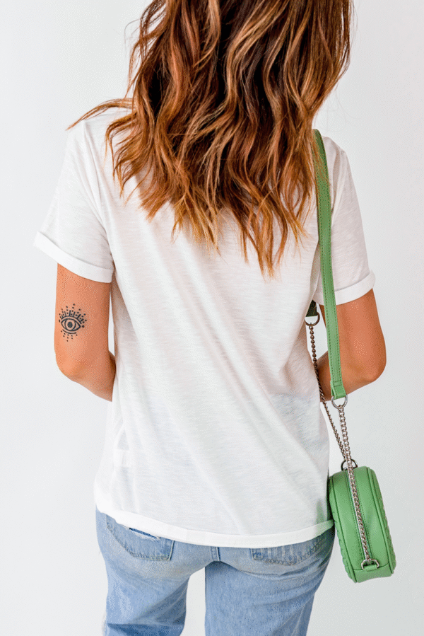 White Guitar Patched Graphic Crew Neck Tee