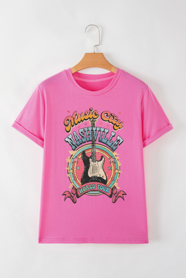 Sachet Pink Nashville WORLD TOUR Music City Guitarist Graphic Tee