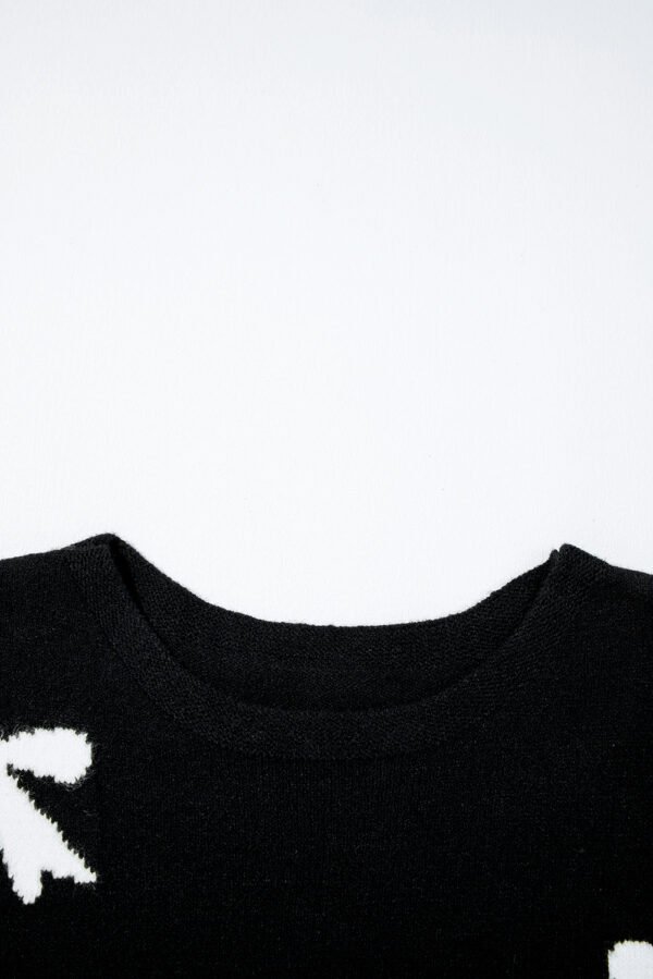 Black Bow Pattern Knit Short Sleeve Sweater