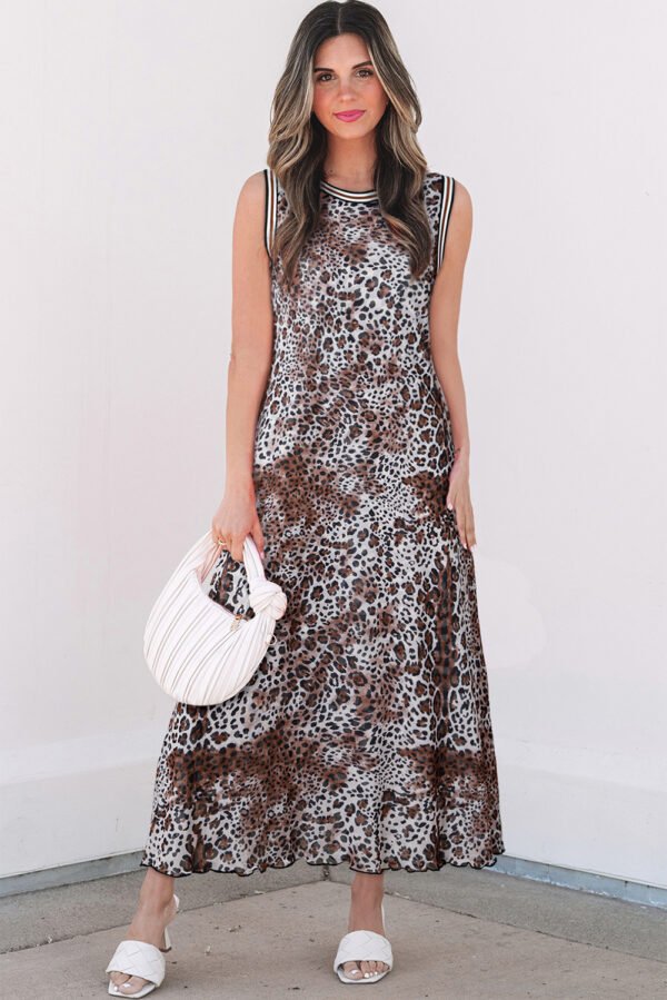 Multicolour Leopard Checkered Double Printed Reversible Sleeveless Long Dress