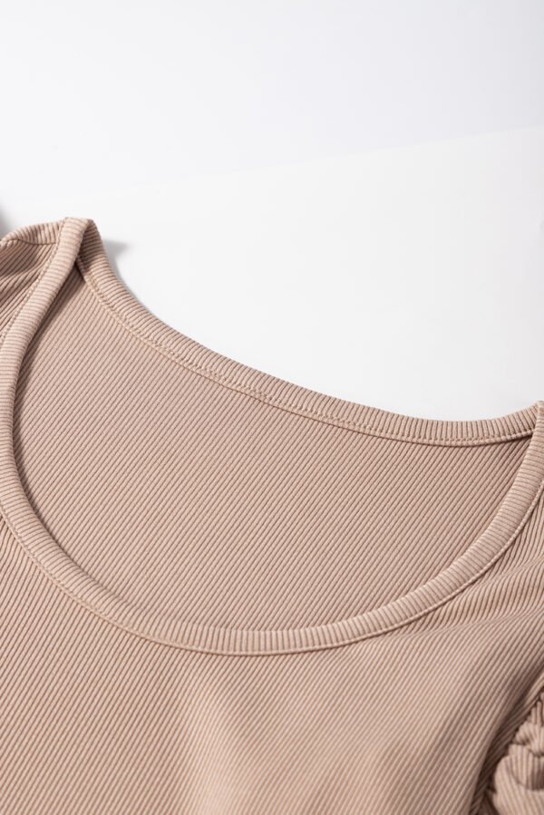 Smoke Gray Ribbed Knit Ruffled Shoulder Slim Fit Tank Top