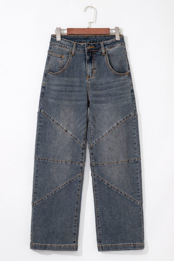 Sail Blue Exposed Stitching Loose Straight High Waist Jeans
