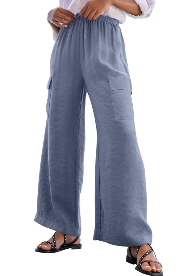 Dark Grey Drawstring Frilled Waist Wide Leg Utility Trousers