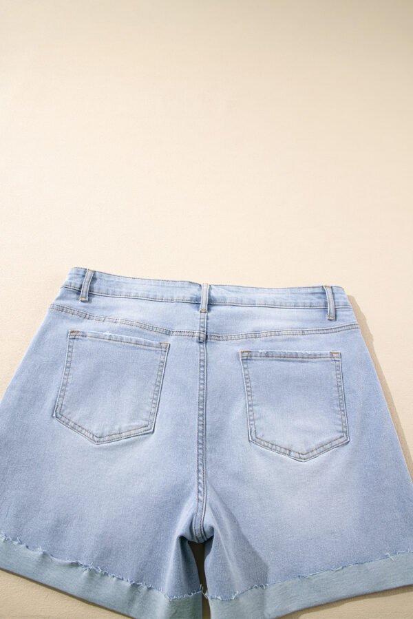 Beau Blue Folded Edge High Waist Plus Size Denim Shorts