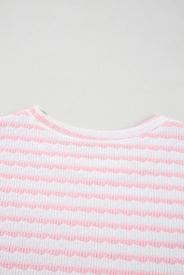 Pink Stripe Knitted Short Sleeve Top and Drawstring Shorts Set