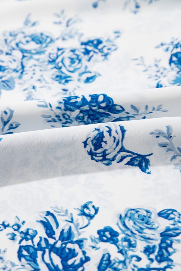 Sky Blue Floral Print Shirred Knot Shoulder Sleeveless Long Dress
