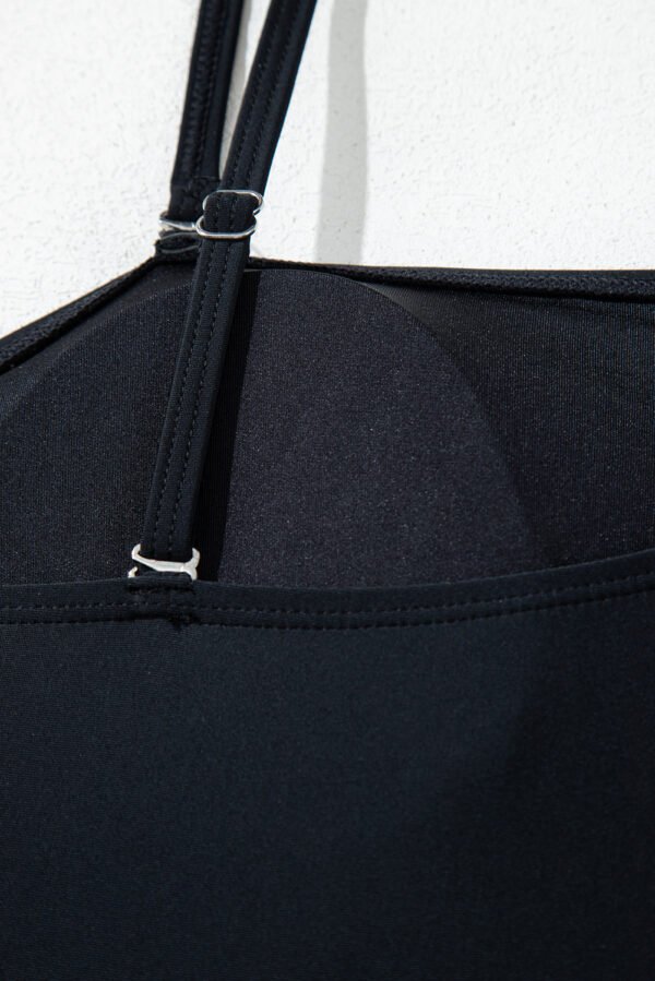 Black Asymmetric Ruffle Shoulder Pleated One Piece Swimsuit