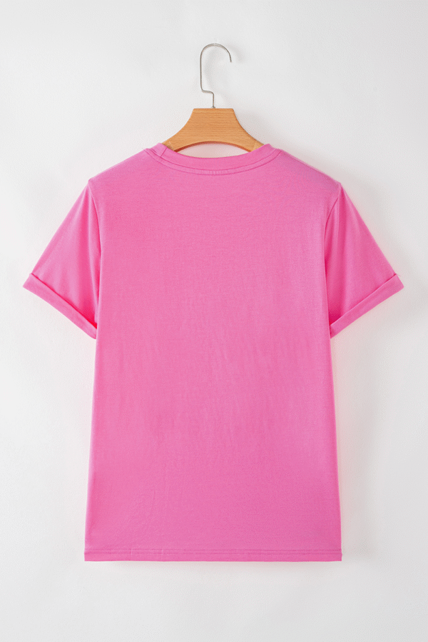 Sachet Pink Checkered Heart Pattern mama Bow Graphic Tee