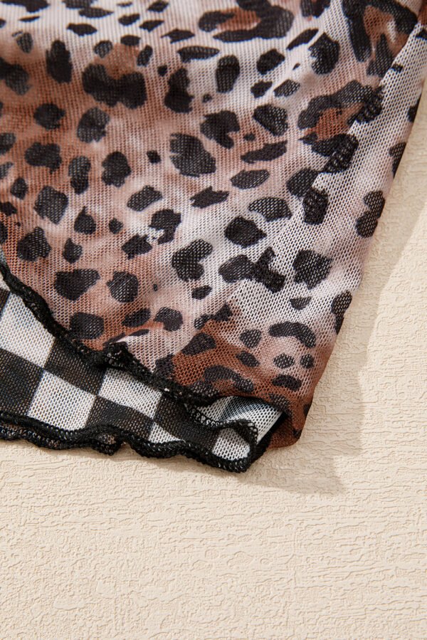 Multicolour Cheetah Checkered Dual Print Reversible Round Neck Mesh Tank Top