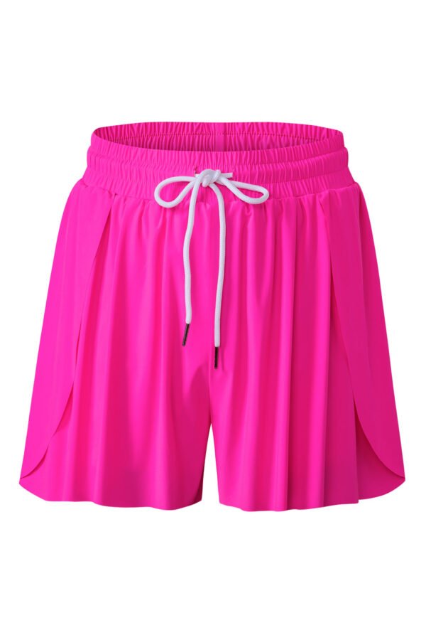 Rose Red Drawstring Elastic Waist Lined Ruffle Shorts Bikini Bottom