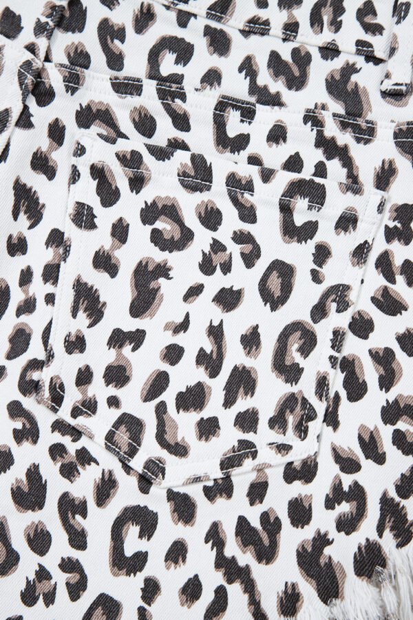 White Leopard Frayed Hem Denim Shorts