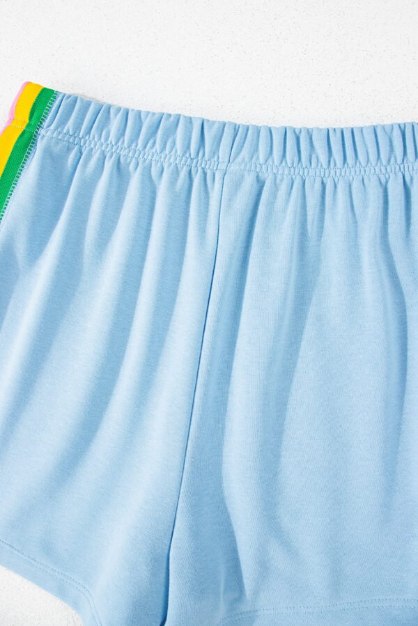 Sky Blue Rainbow Colorblock Collared Short Sleeve Top 2 Piece Shorts Set