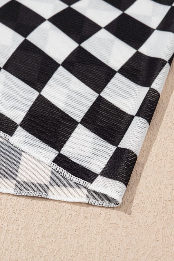 Black Checker Mesh Crew Neck T Shirt