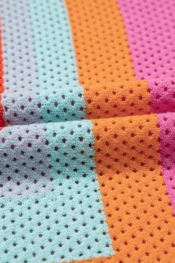 Orange Color Block Eyelet Casual Sweater T Shirt