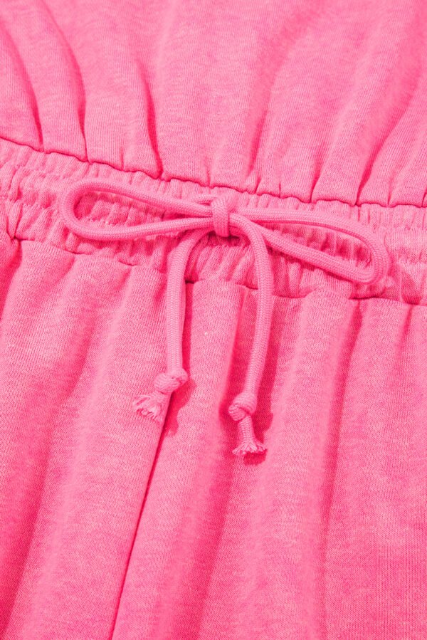 Bonbon Mineral Wash Drawstring Waist Hollow Out Back Short Sleeve Romper