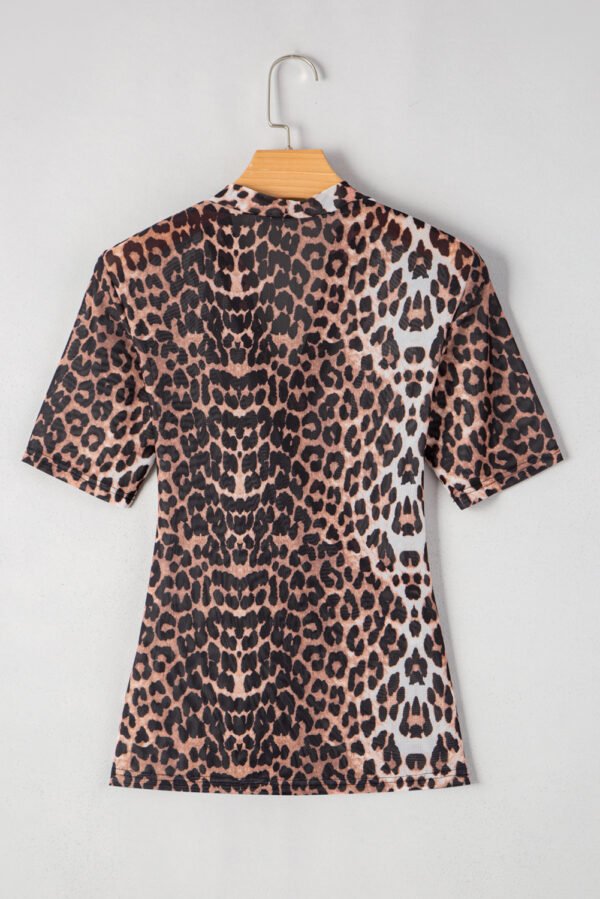 Black Leopard Wrapped V Neck Slim Short Sleeve Top