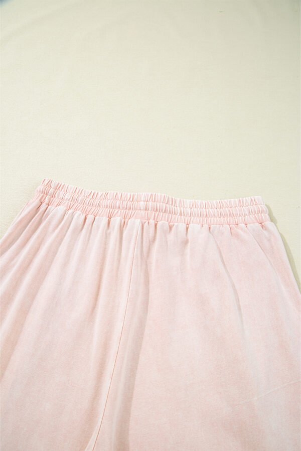 Pink Flower Patch Mineral Washed Terry Knit Cropped Wide Leg Pants