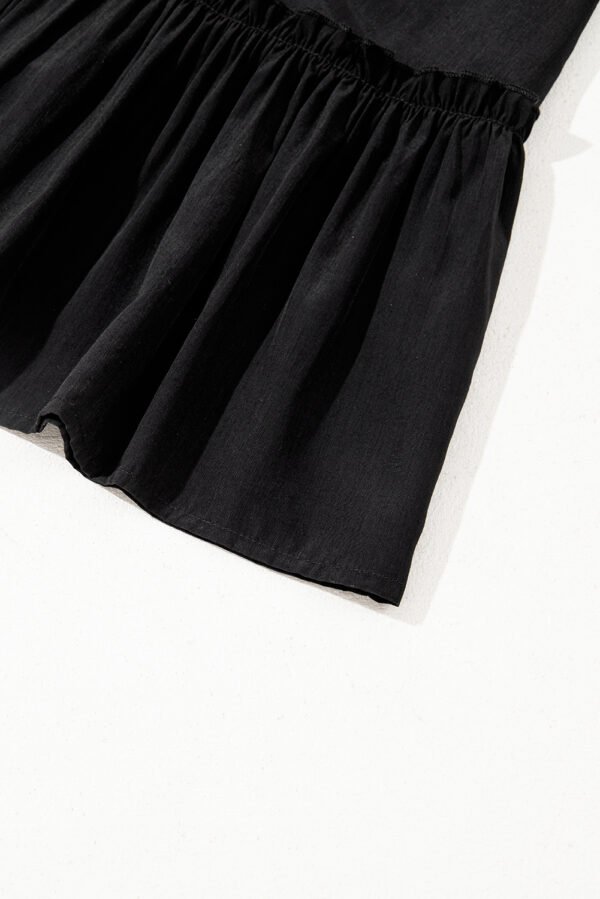 Black Sleeveless Buttoned Front Ruffle Hem Tunic Shirt