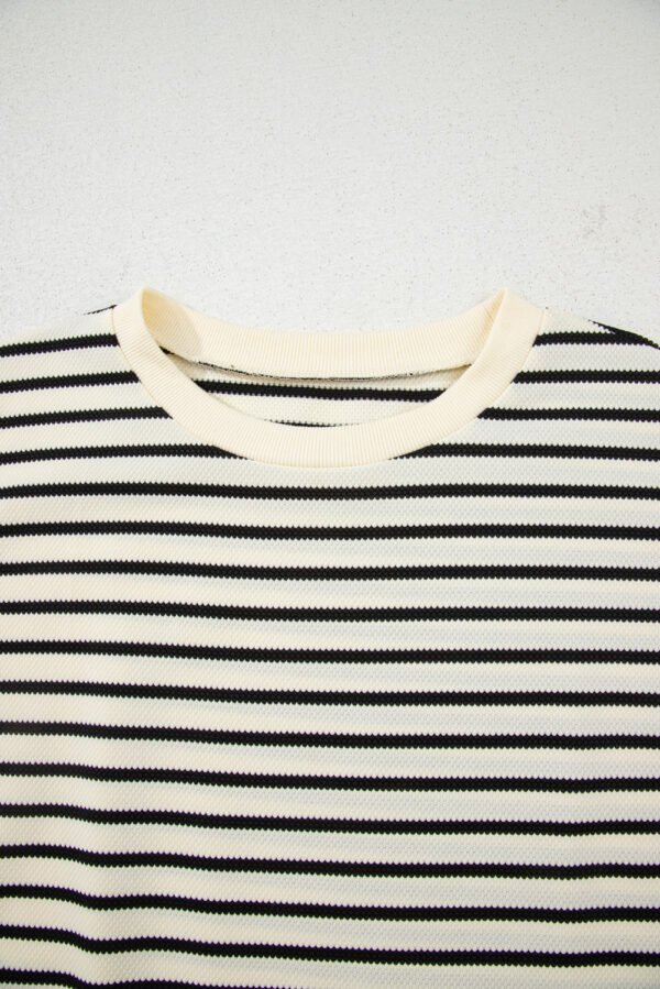 Black Stripe Eyelet Trimmed Ruffled Short Sleeve Plus Size Top